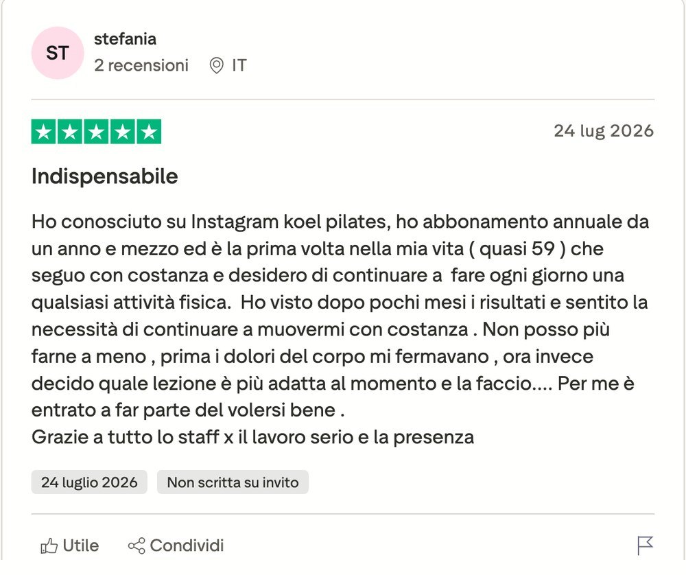 Recensione Trustpilot di Stefania, 5 stelle: a quasi 59 anni è la prima volta che si allena con costanza